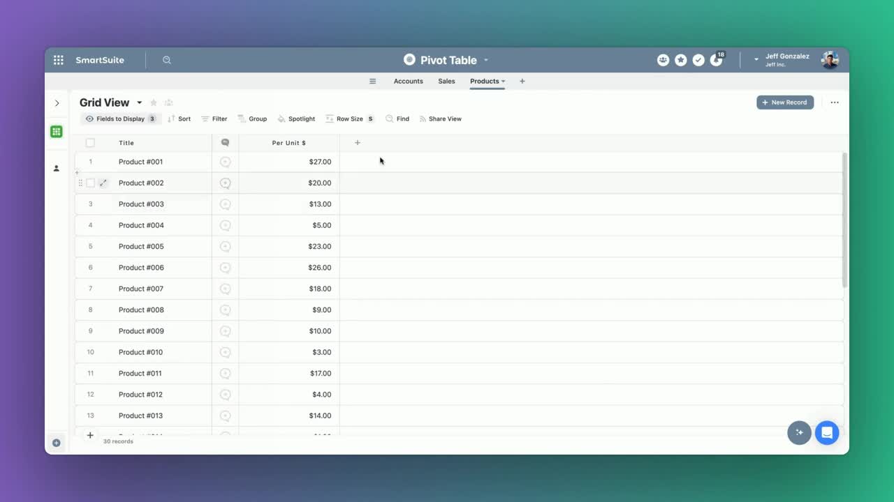 Pivot Tables in Dashboards