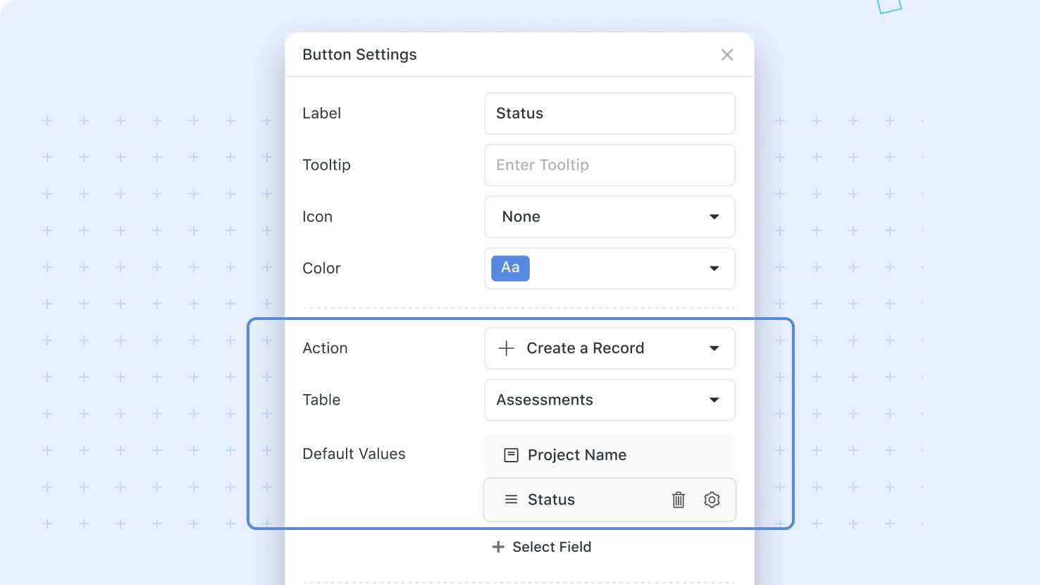 Whats New page - Button action create a record