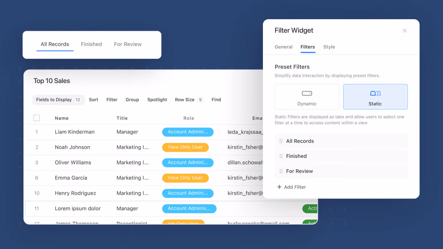 Filter Widget: Static Filters