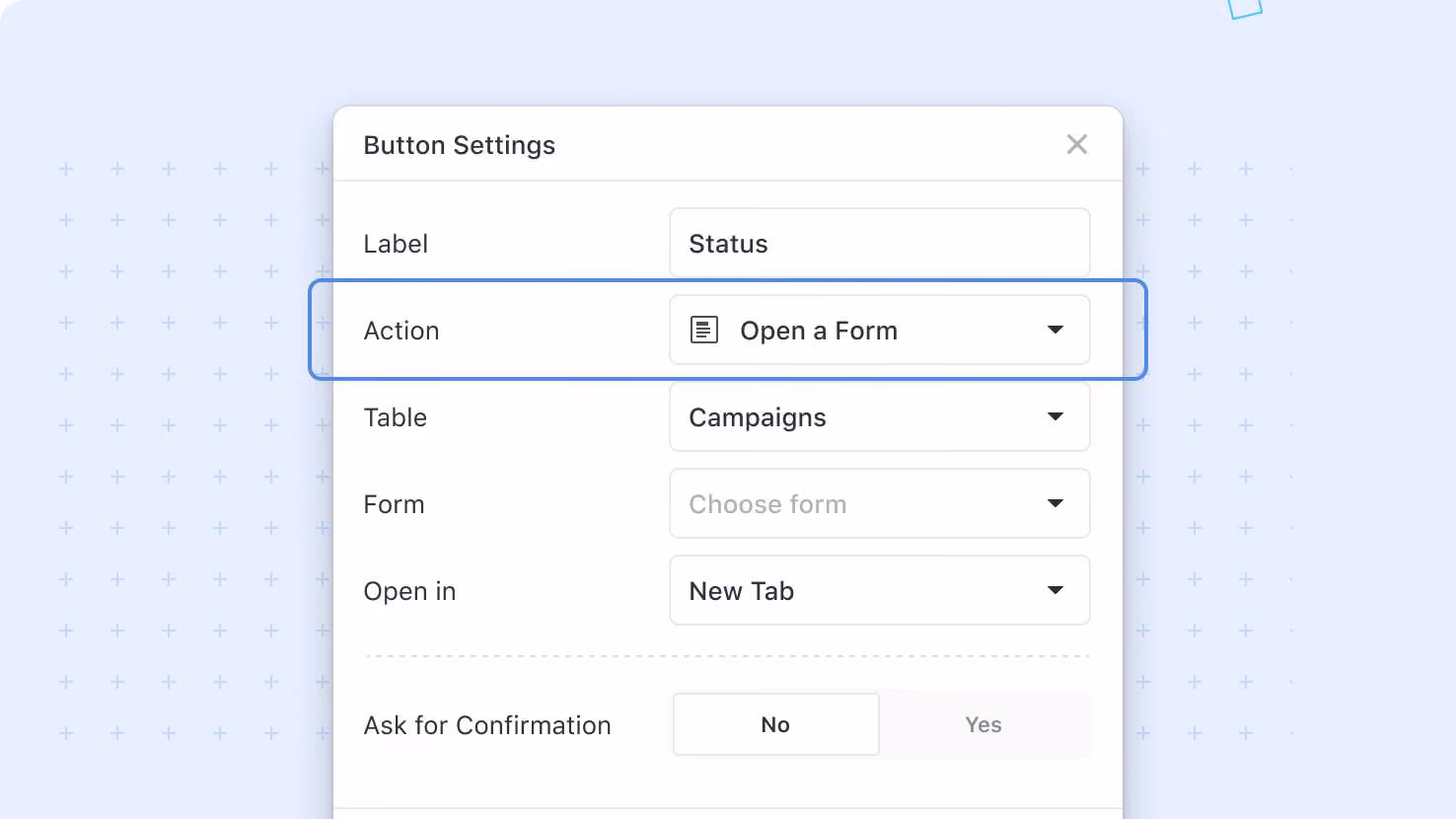 Button Action: Open a Form