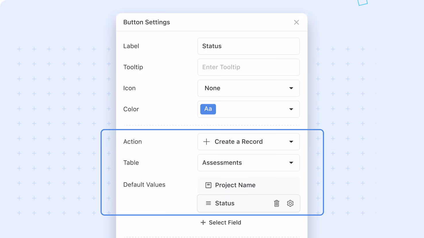 Button Action: Create a Record