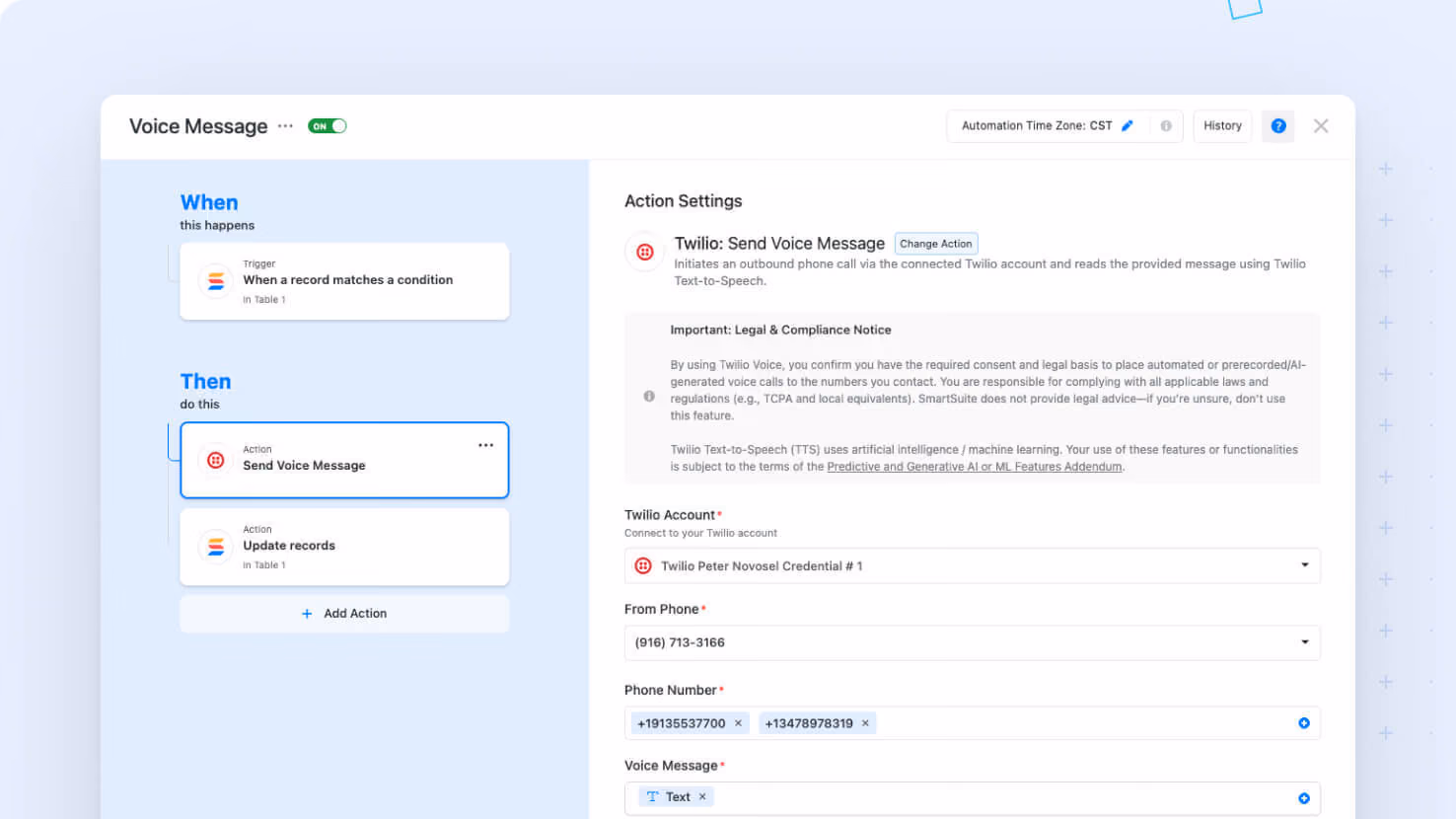 Twilio Action: Send Voice Message