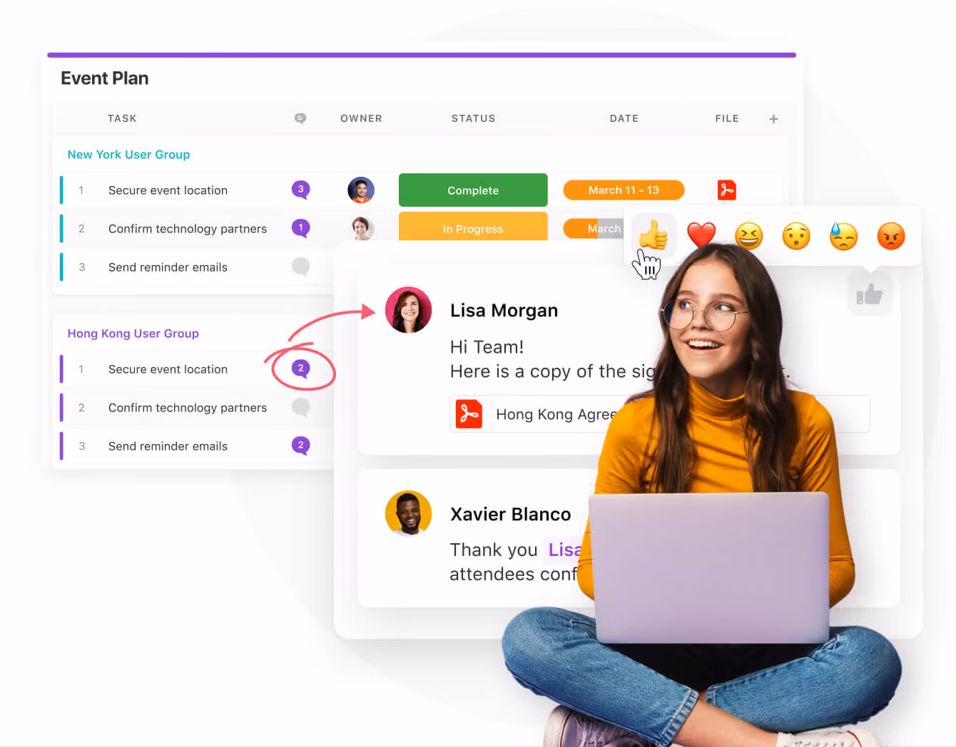 Record with a threaded discussion, @mentions and a live editing indicator