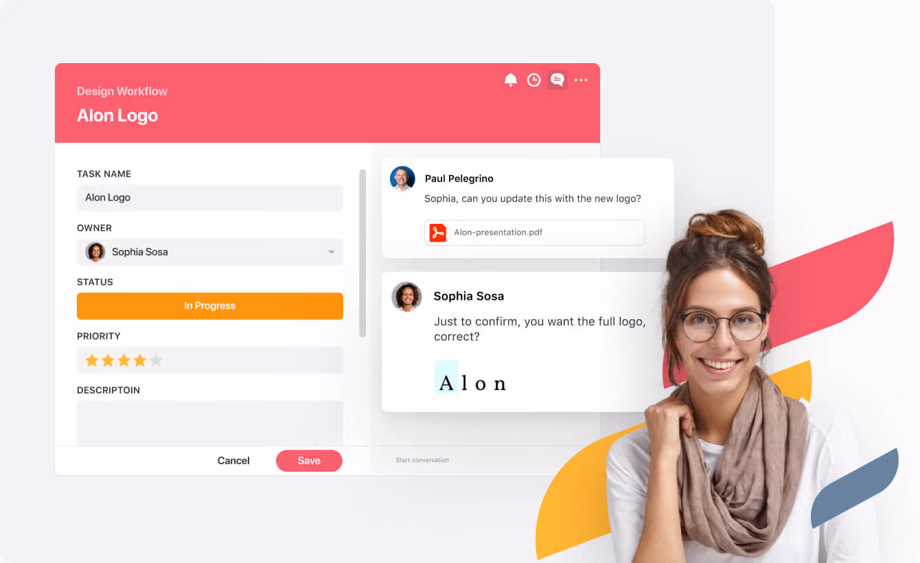 Conversation between marketing team members on a design