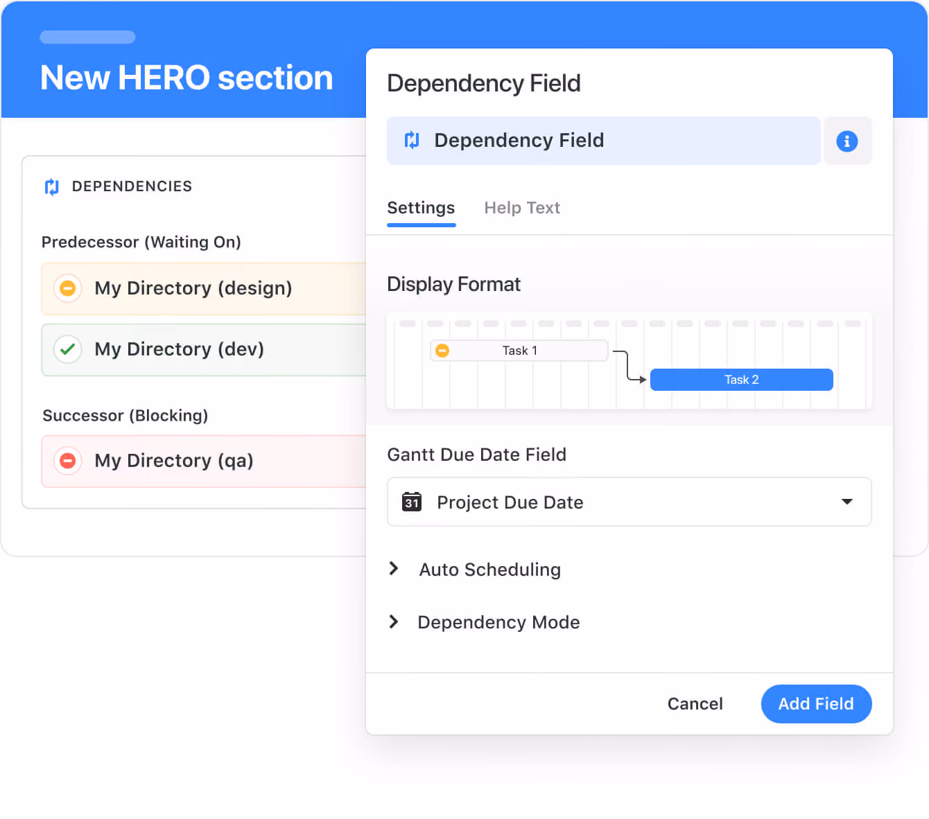 gantt view dependency field