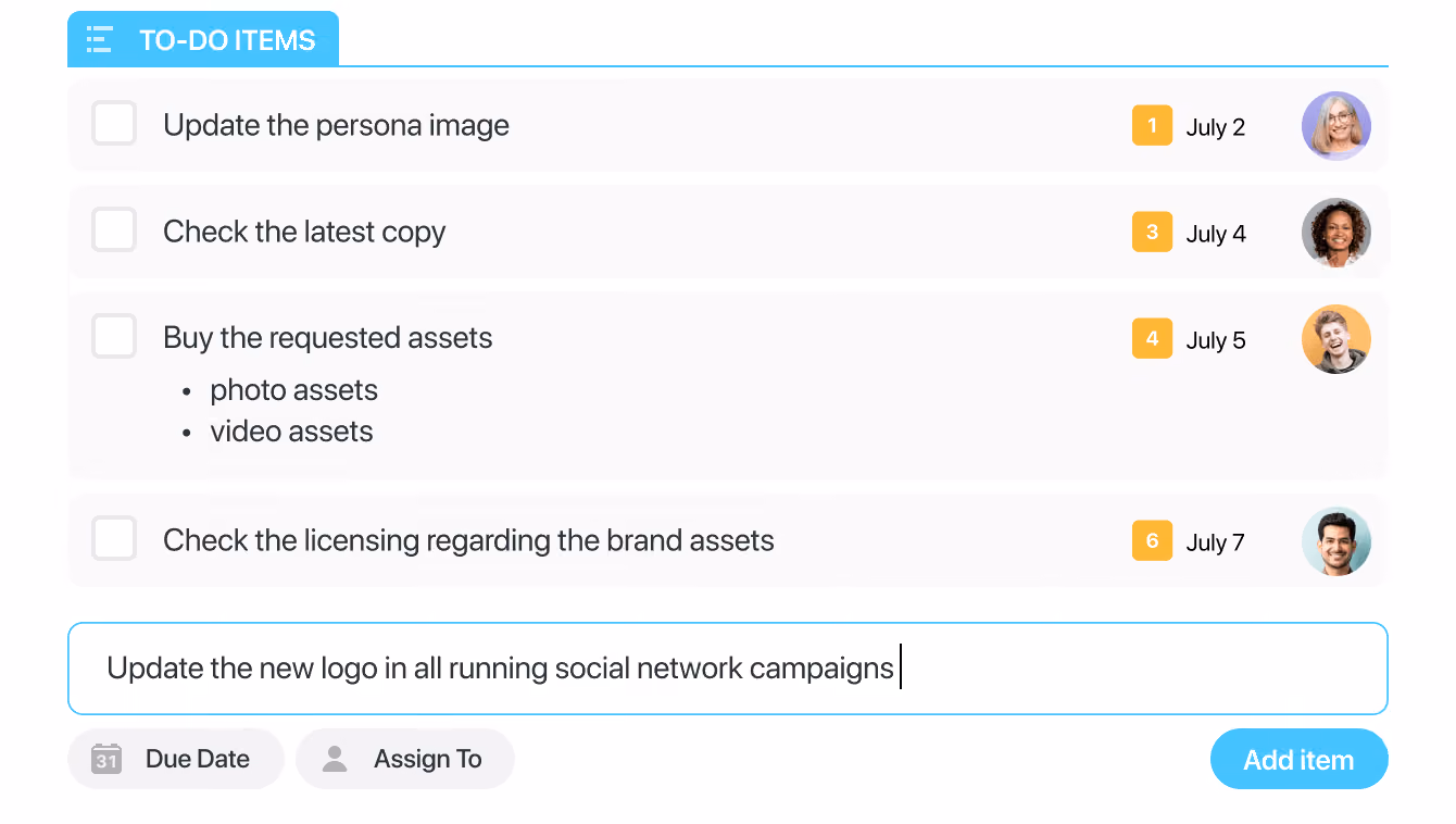 Assign checklist items to manage the details