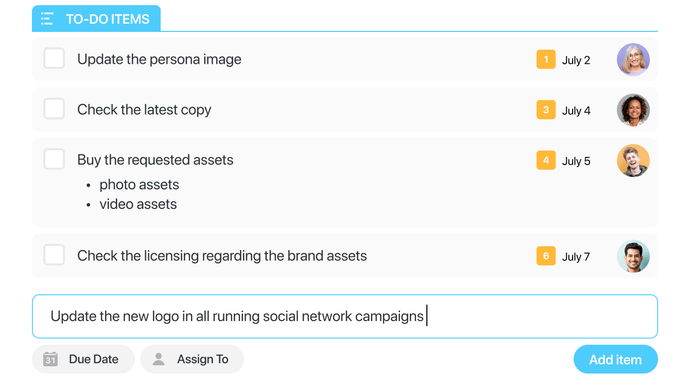 Assign checklist items to manage the details