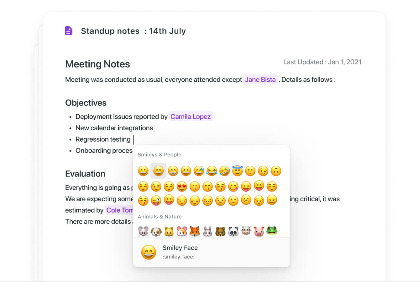 Insert emoji in SmartDocs to make them fun and accessible
