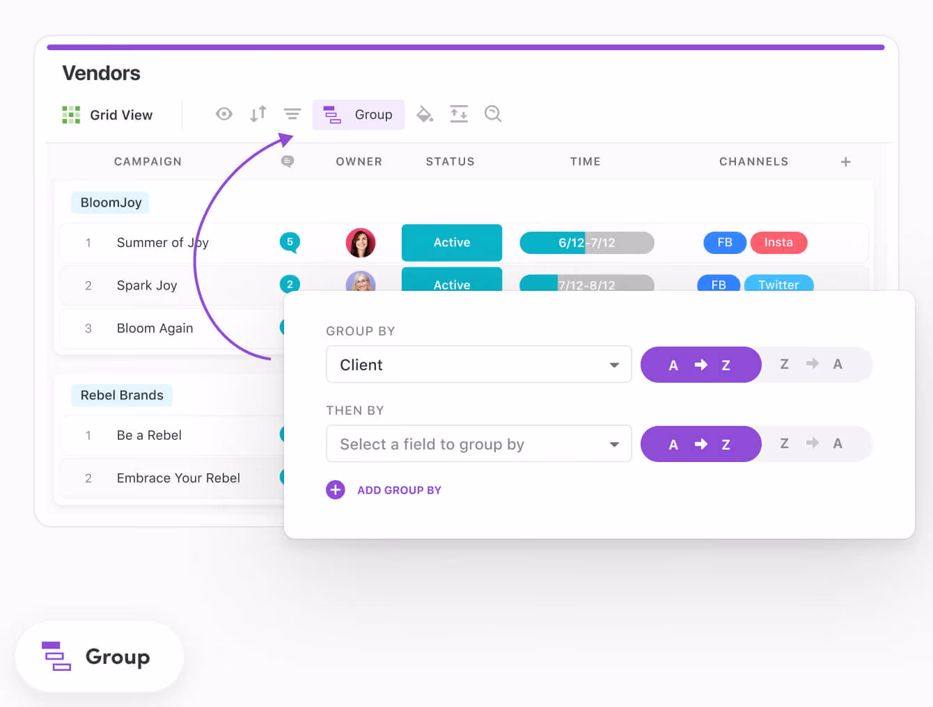 Group records by owner and priority in a report