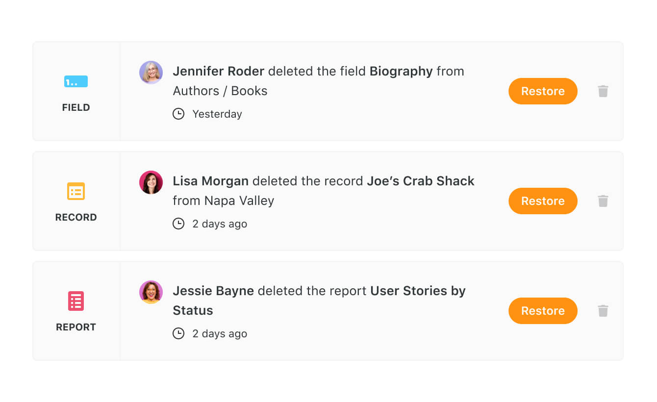 View or restore deleted records in the recycle bin