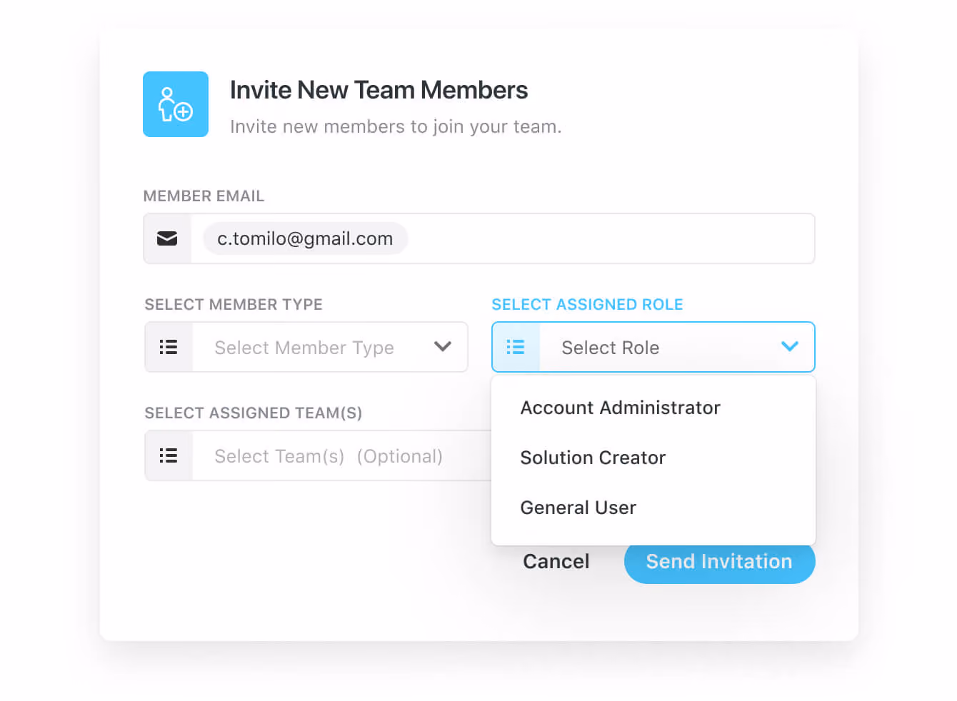 Easily invite new members to your SmartSuite account