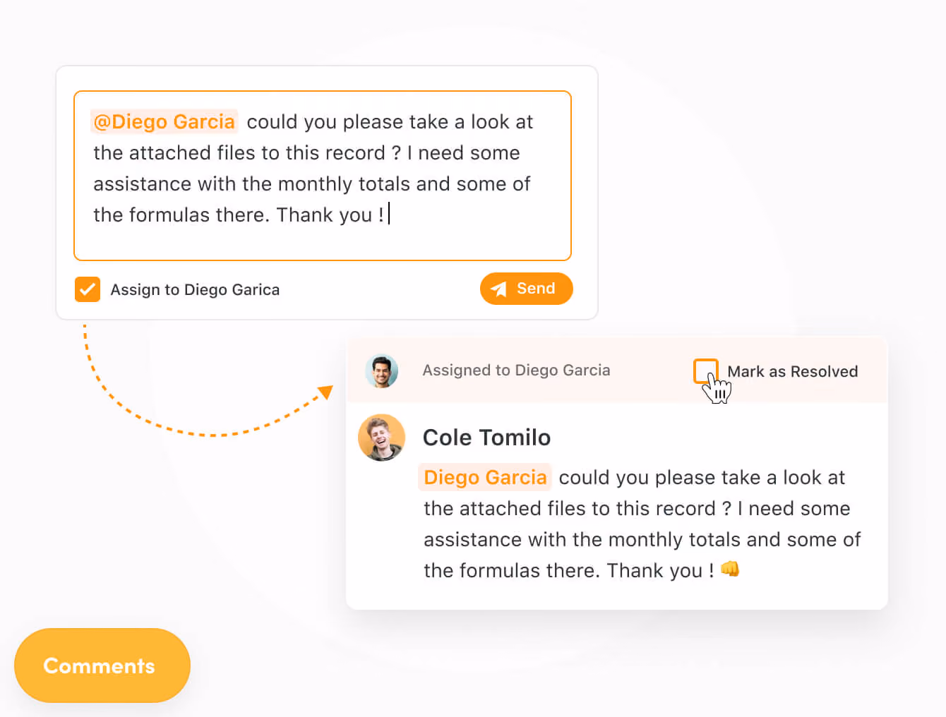 Assign comments to get user feedback and review