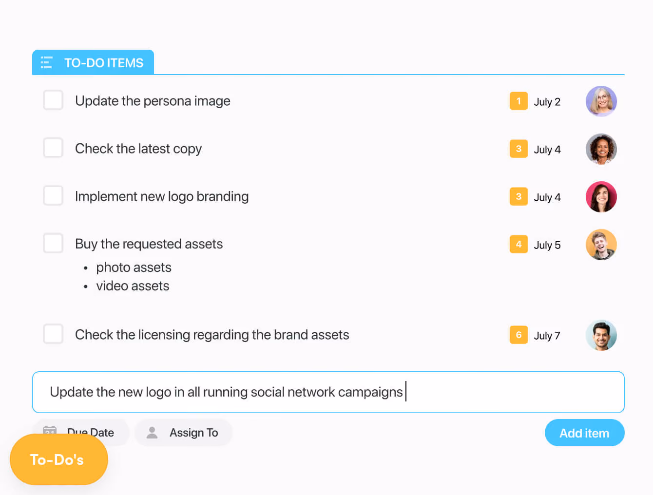 Assign checklist items to manage the details