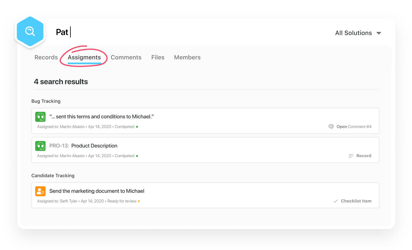 Use Global Search to find any assignment