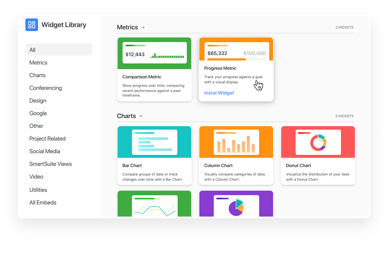 Browse all of the available dashboard widgets