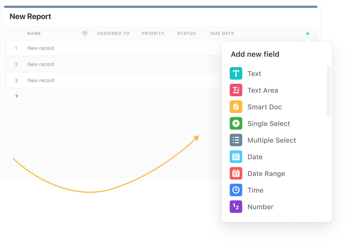List of new fields available to add to an application