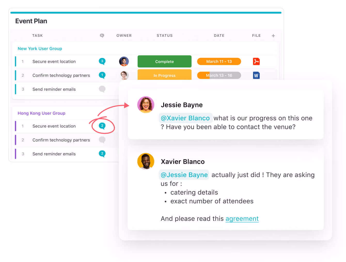 See open comments in a grid and click to open