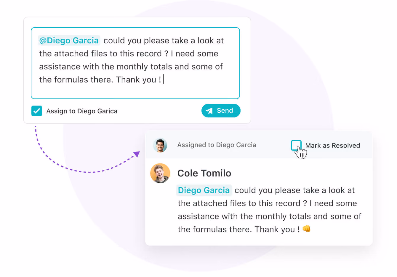 Check off assigned comments as resolved