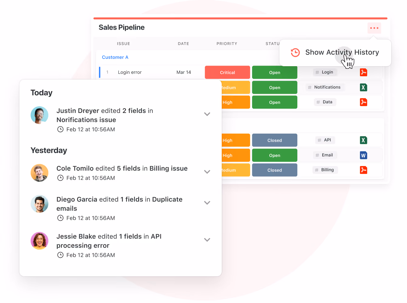 See activity history for any report