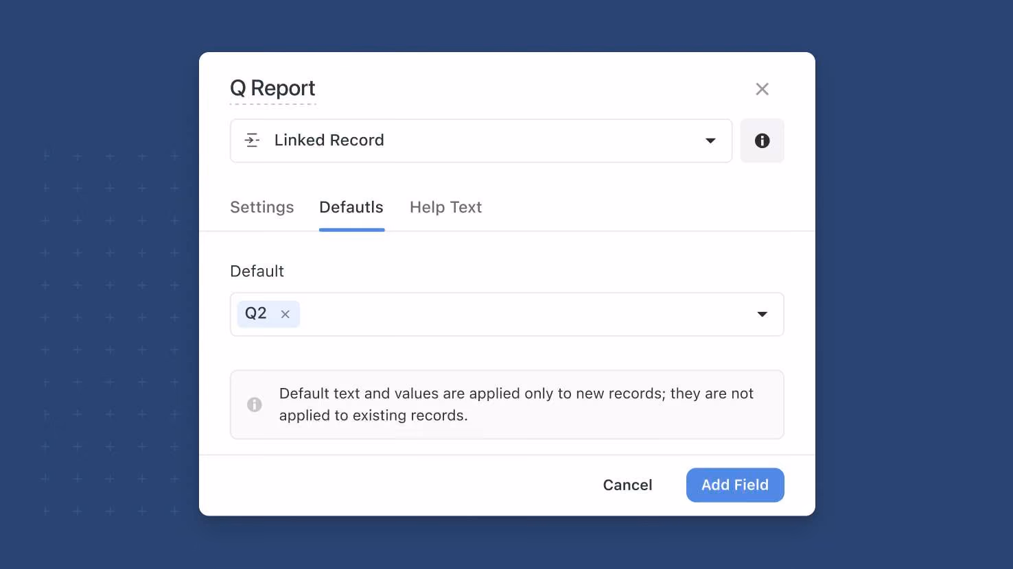 Whats New page - Linked Record - Default Value