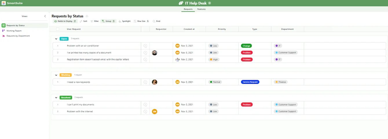 Screenshot: Ready-To-Use IT Help Desk Template in SmartSuite