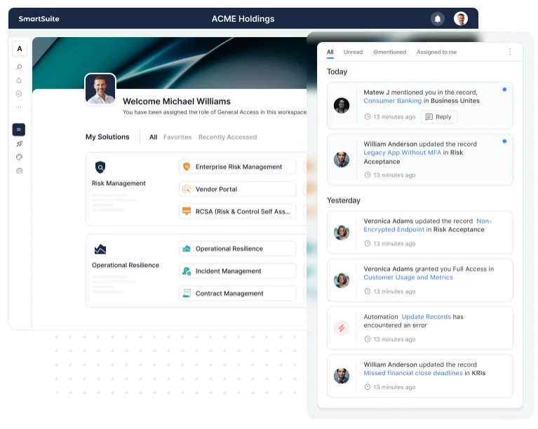 Screenshot: Collaboration built directly into IT service workflows in SmartSuite