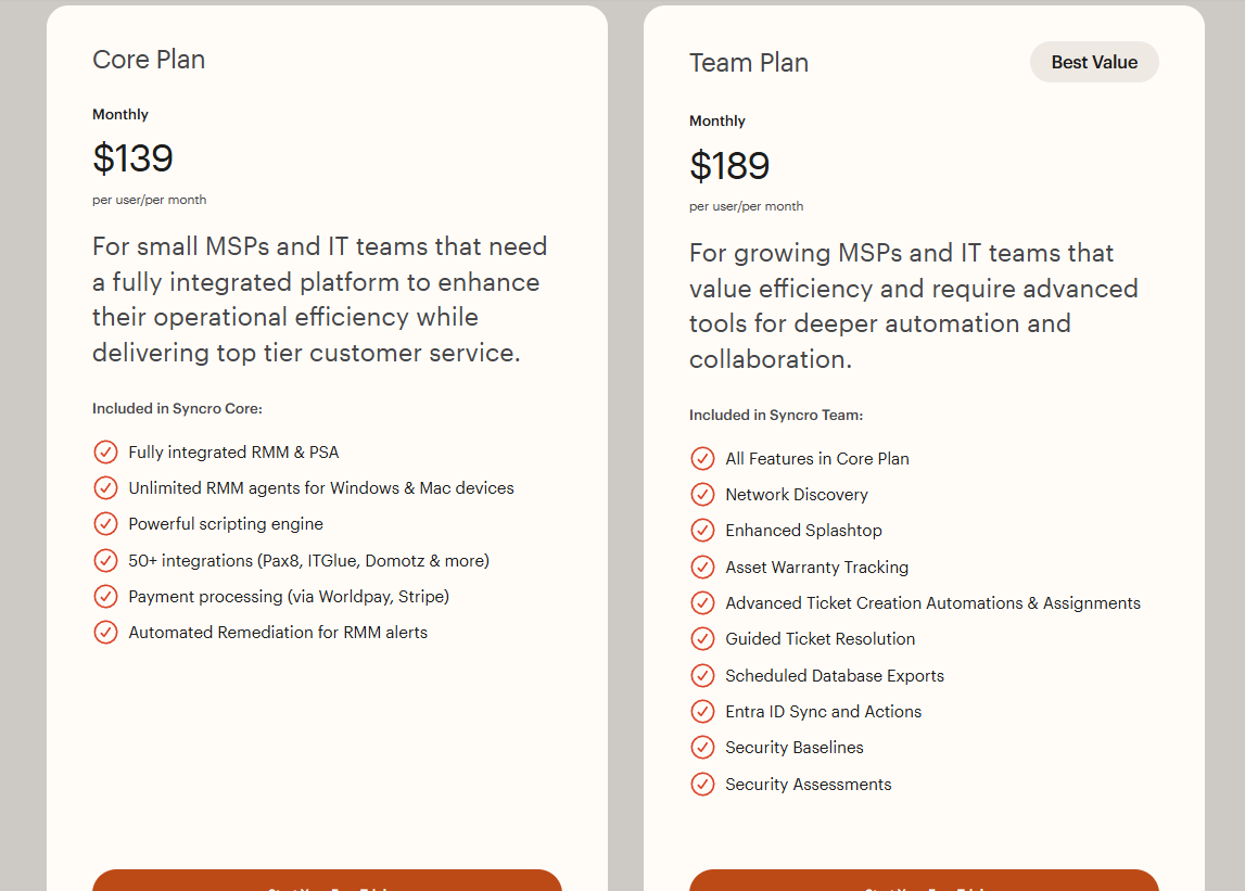 Syncro: Pricing
