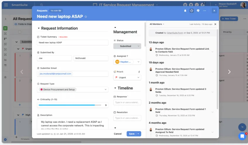 Screenshot: An all-in-one IT operations platform in SmartSuite