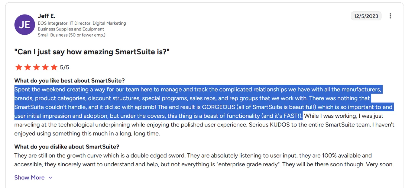 Screenshot: How does SmartSuite compare to Origami Risk?