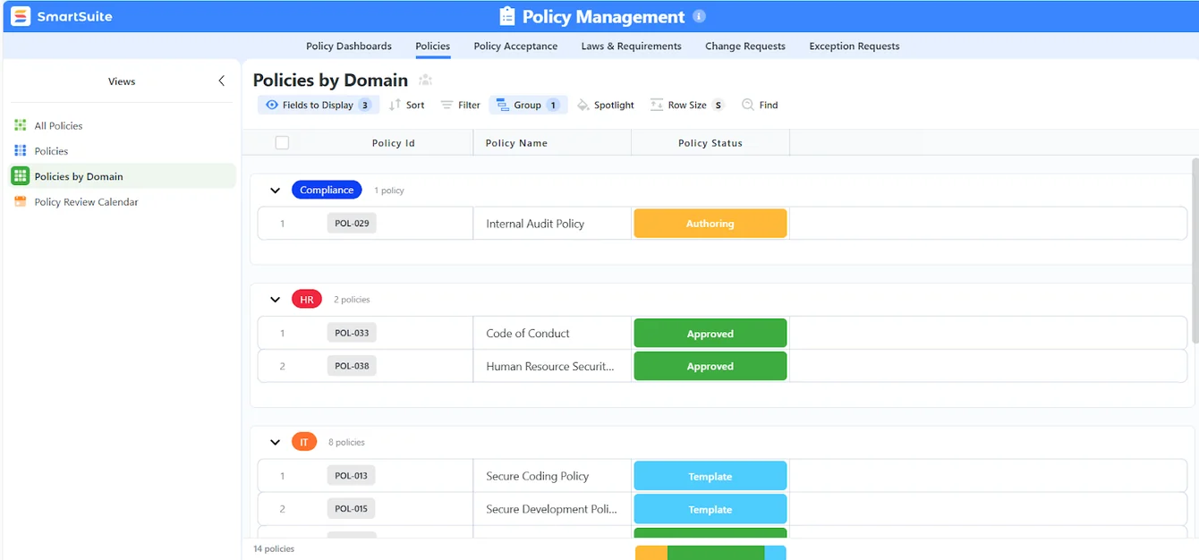 Screenshot: Run every GRC workflow in one place in SmartSuite