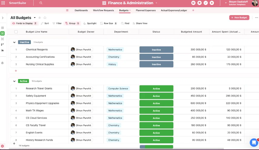 Screenshot: Unified work platform with built-in and customizable solutions in SmartSuite