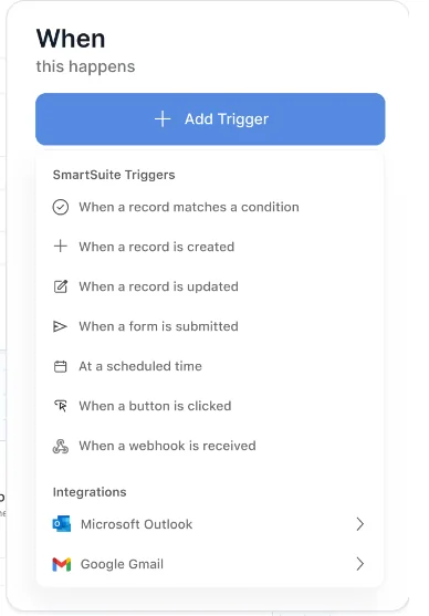 Screenshot: Intelligent workflow automation engine in SmartSuite