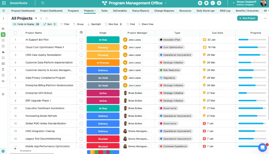 Screenshot: SmartSuite’s features