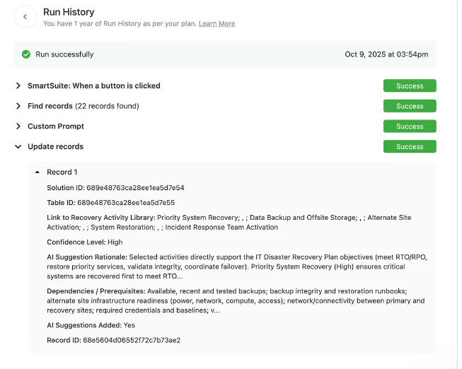 Screenshot: Intelligent workflow automation engine in SmartSuite
