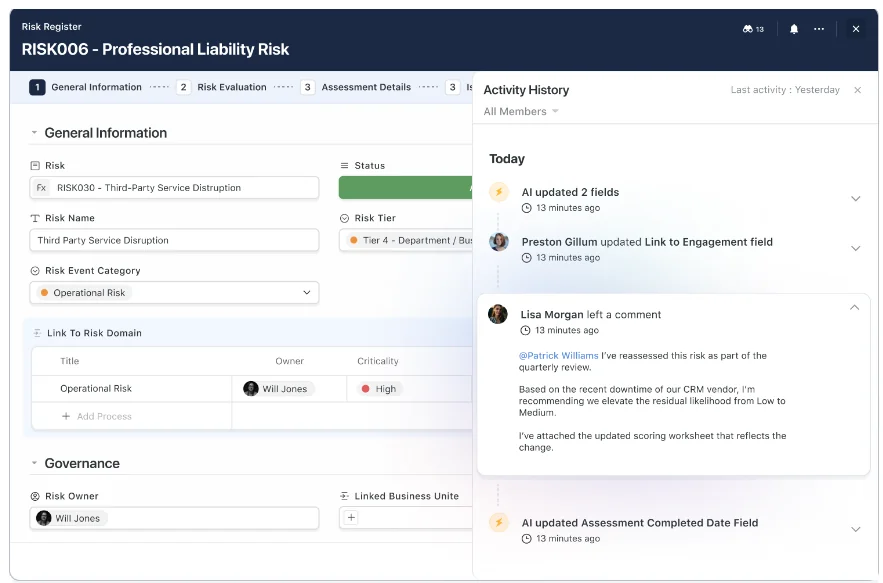Screenshot: Collaboration built directly into workflows in SmartSuite