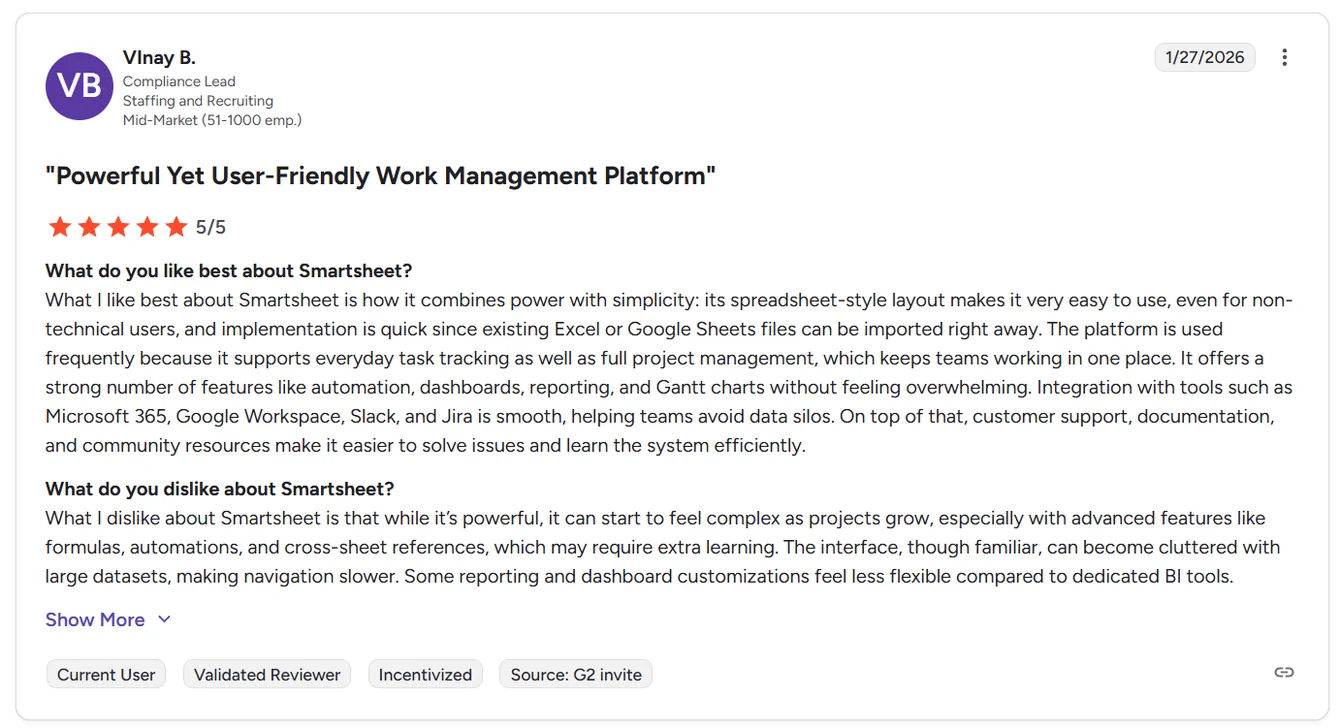 Smartsheet reviews