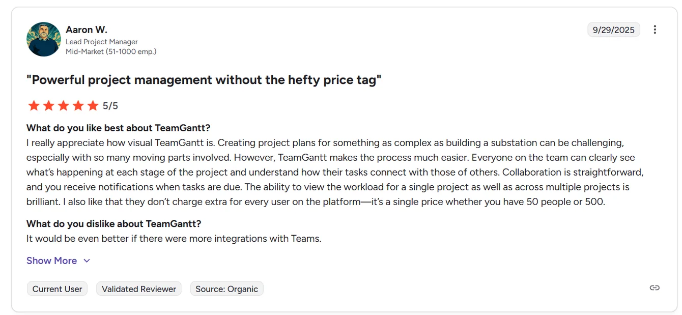 TeamGantt reviews