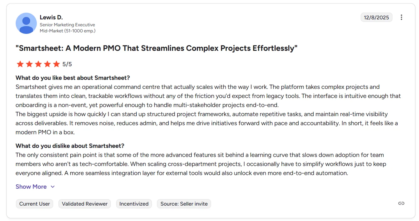 Smartsheet reviews