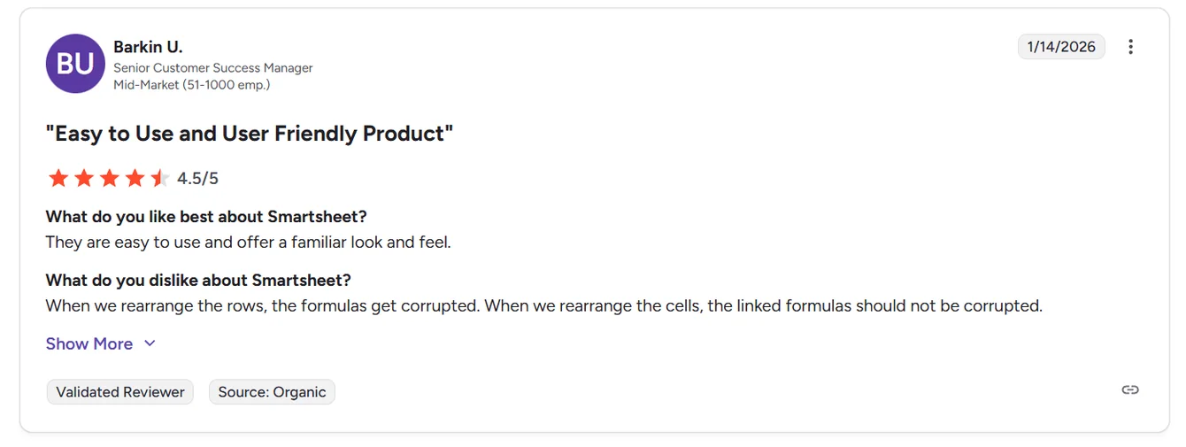 Smartsheet reviews