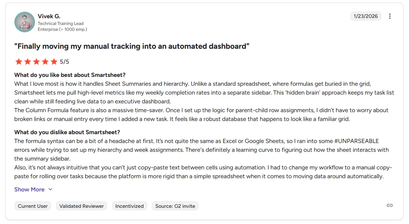 Smartsheet reviews