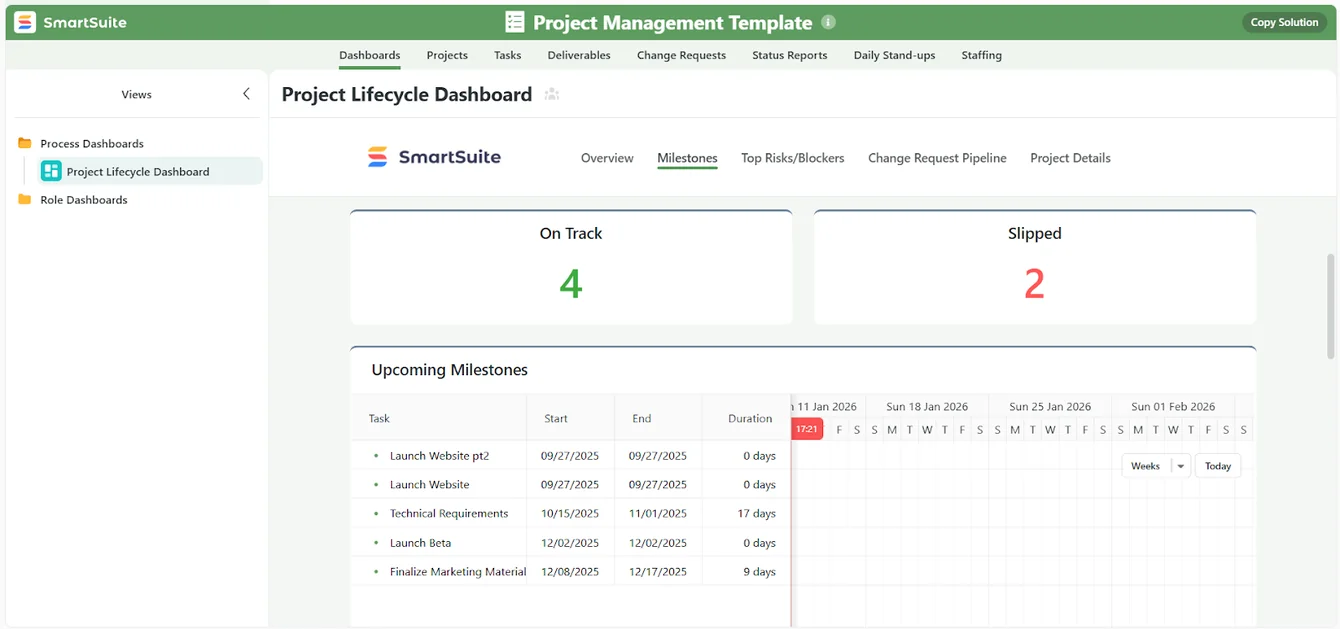 Screenshot: All-in-one project management workspace in SmartSuite