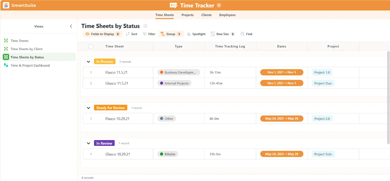 Screenshot: All-in-one project management workspace in SmartSuite
