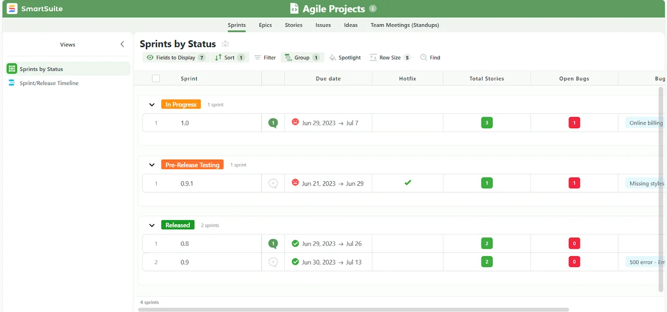 Screenshot: Reporting, analytics, and real-time dashboards in SmartSuite