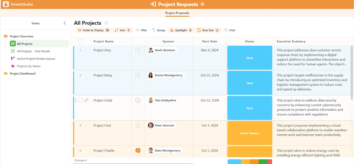 Screenshot: Reporting, analytics, and real-time dashboards in SmartSuite