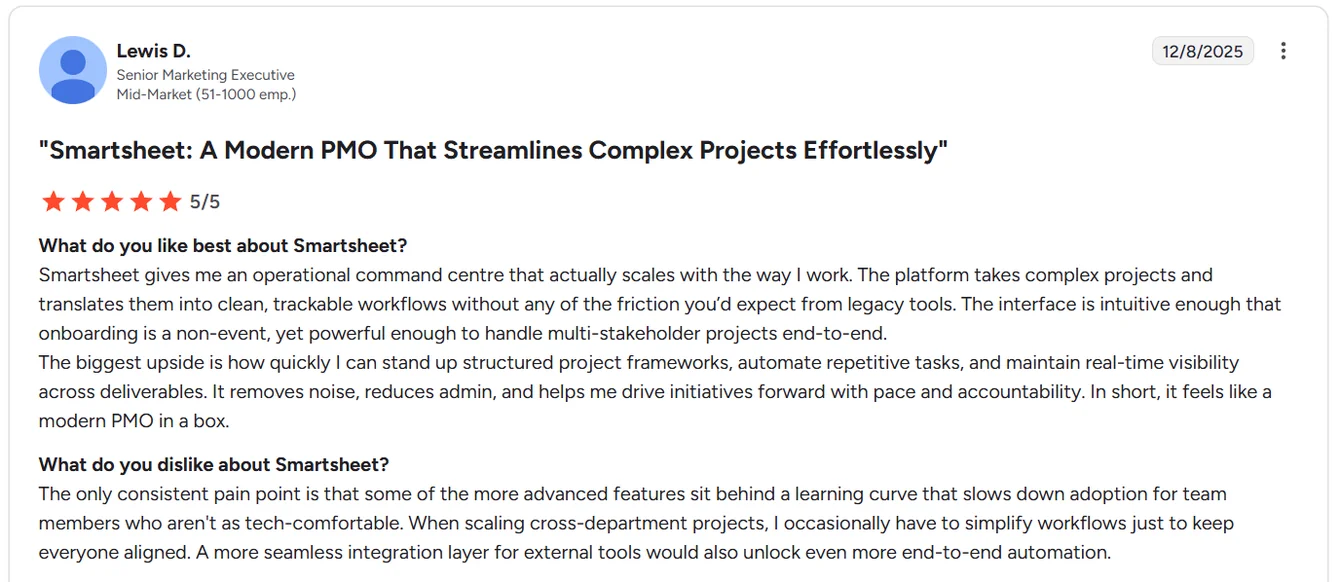 Smartsheet reviews