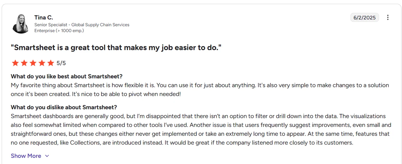 Smartsheet reviews