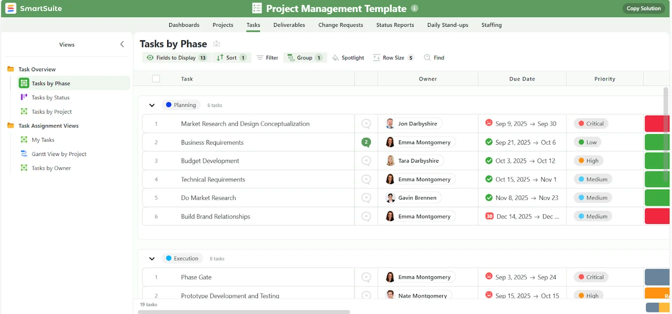 Screenshot: SmartSuite Features