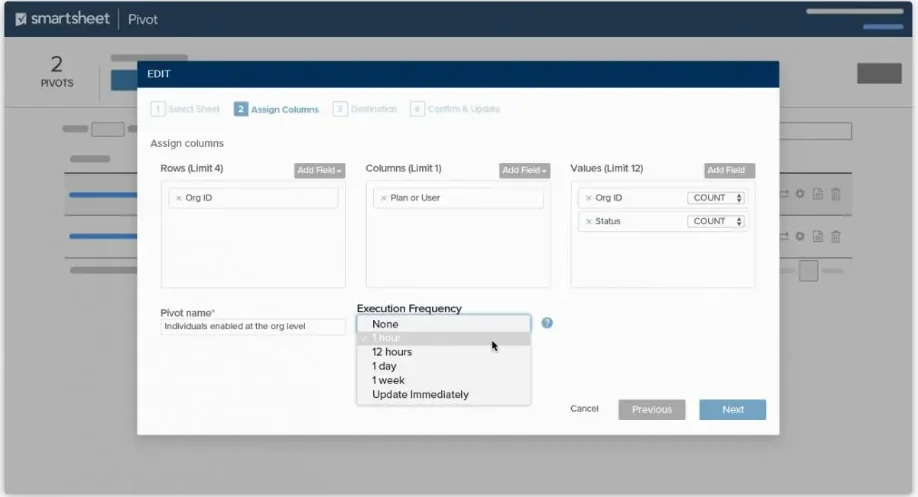 Data management in Smartsheet
