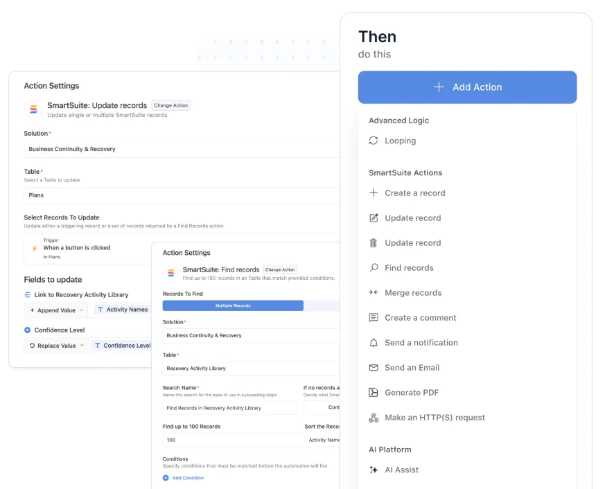 Screenshot: Advanced Workflow Automation in SmartSuite