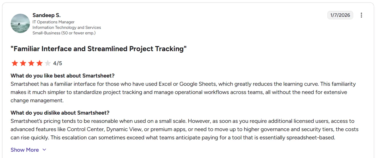 Smartsheet reviews